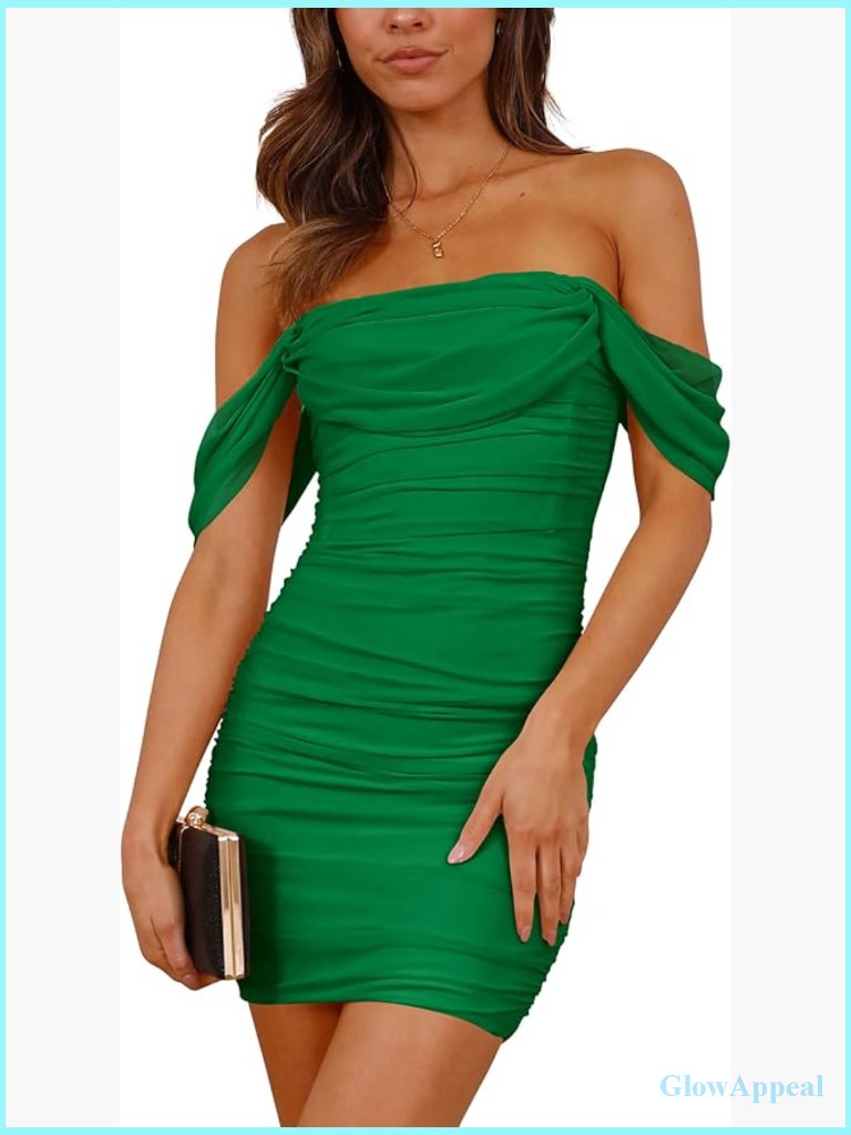 Off Shoulder Ruched Bodycon Mini Dress Sleeveless Backless Party